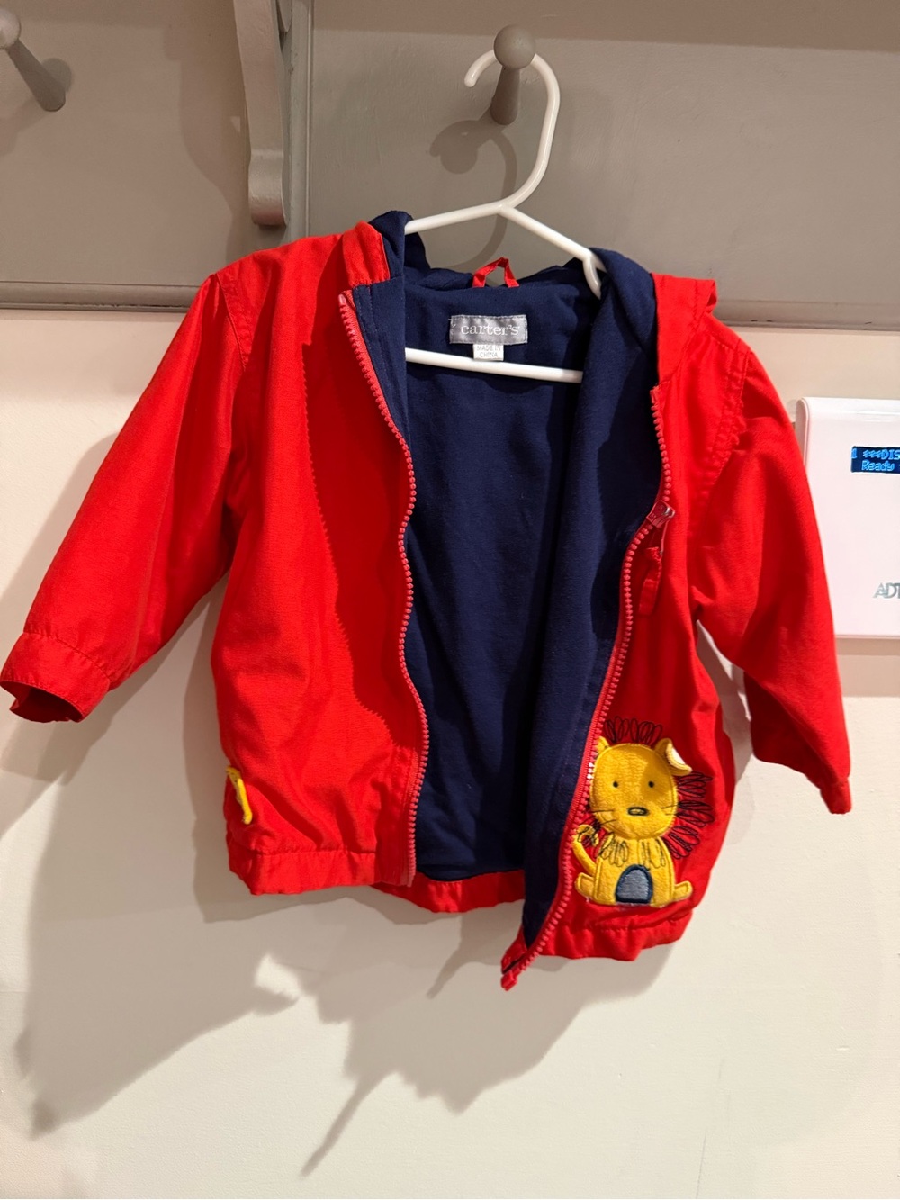 Carter's Red Hooded Raincoat with Lion Applique and Navy Lining